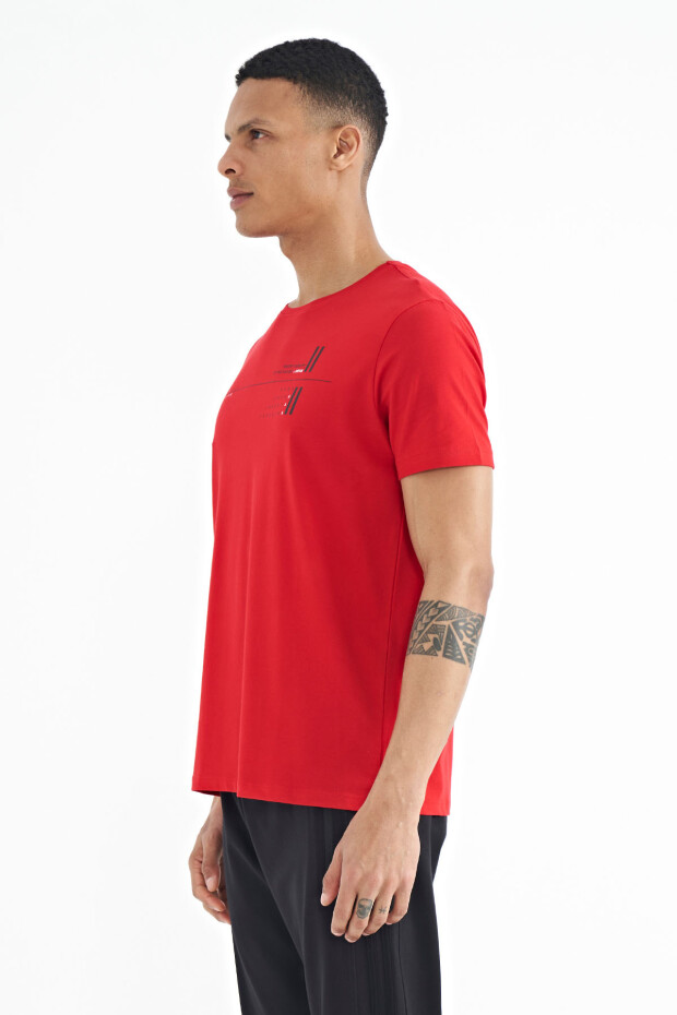 Kırmızı Ön Ve Kol Baskı Detaylı Standart Form O Yaka Erkek T-shirt - 88213