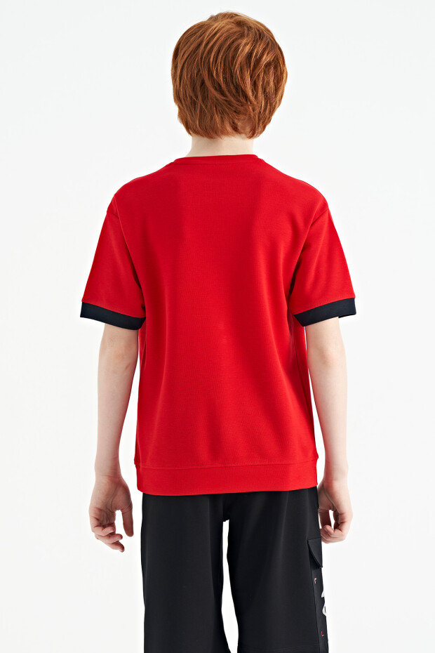 Kırmızı Ön Yazı Nakışlı O Yaka Oversize Erkek Çocuk T-Shirt - 11147