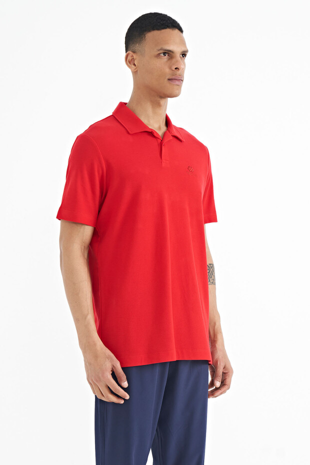 Kırmızı Polo Yaka Logo Nakışlı Standart Form Erkek T-shirt - 88237