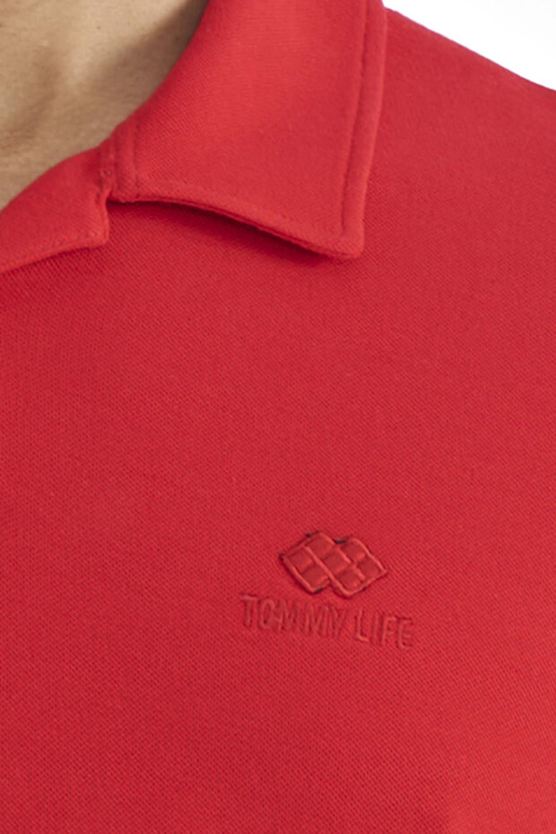 Kırmızı Polo Yaka Logo Nakışlı Standart Form Erkek T-shirt - 88237