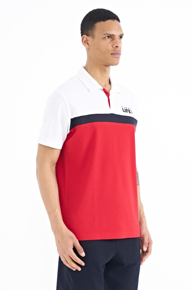 Kırmızı Renk Geçişli Polo Yaka Standart Kalıp Erkek T-shirt - 88238