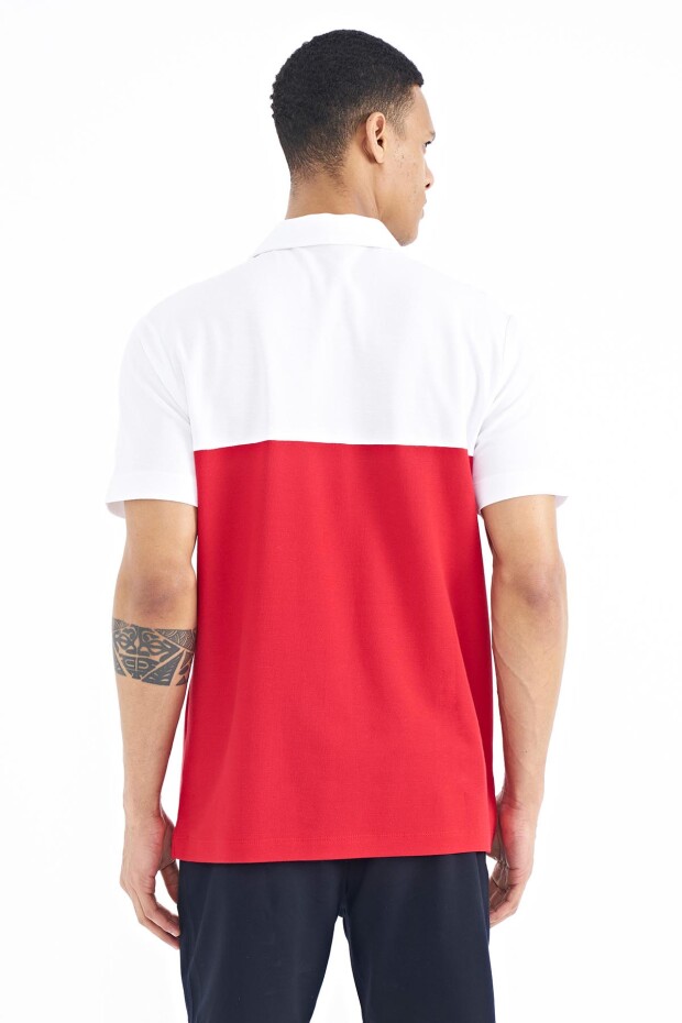 Kırmızı Renk Geçişli Polo Yaka Standart Kalıp Erkek T-shirt - 88238