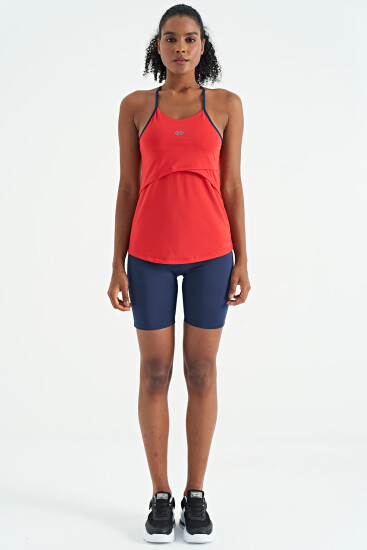 Kırmızı Sırt Çarpraz Askı Detaylı Standart Kalıp Kadın Spor Atlet - 97261 - TOMMYLIFE (1)