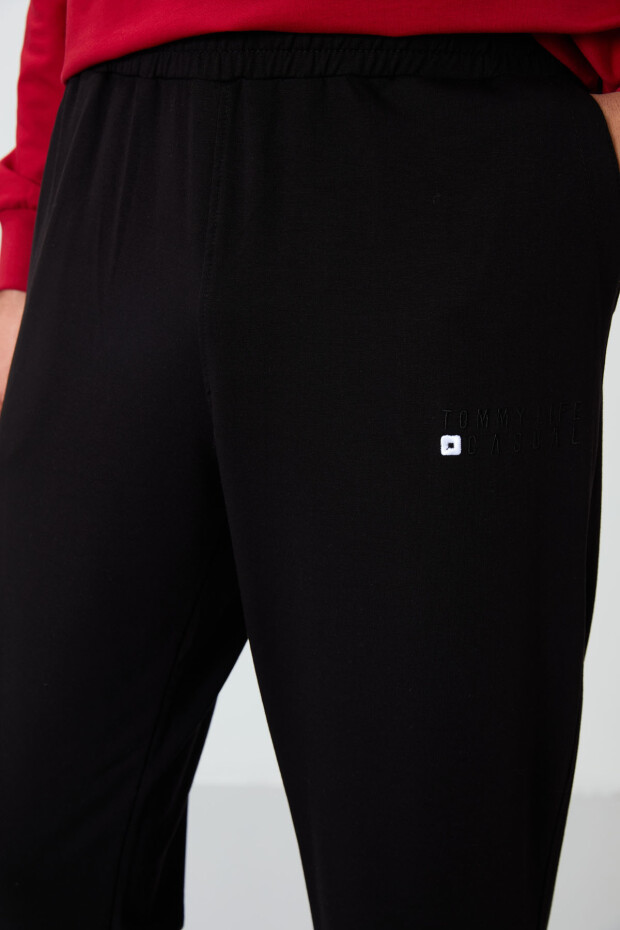 Kırmızı - Siyah Casual O Yaka Lastik Paça Pamuklu Erkek Oversize Eşofman Takımı - 85120 - 6