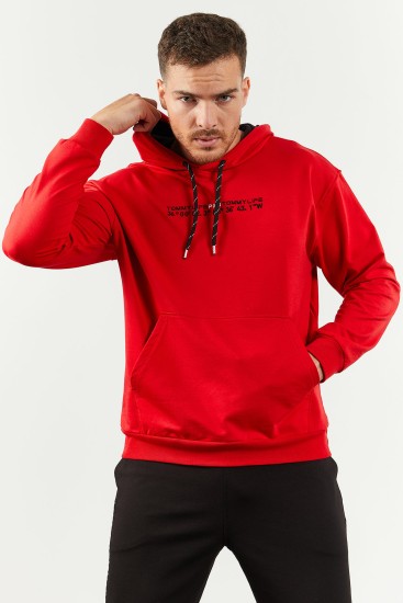 Kırmızı - Siyah Kapüşonlu Kanguru Cep Lastik Paça Erkek Oversize Eşofman Takımı - 85117 - TOMMYLIFE (1)