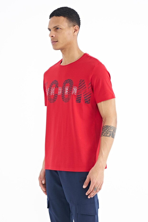 Kırmızı Yazı Baskı Detaylı O Yaka Standart Kalıp Erkek T-Shirt - 88187