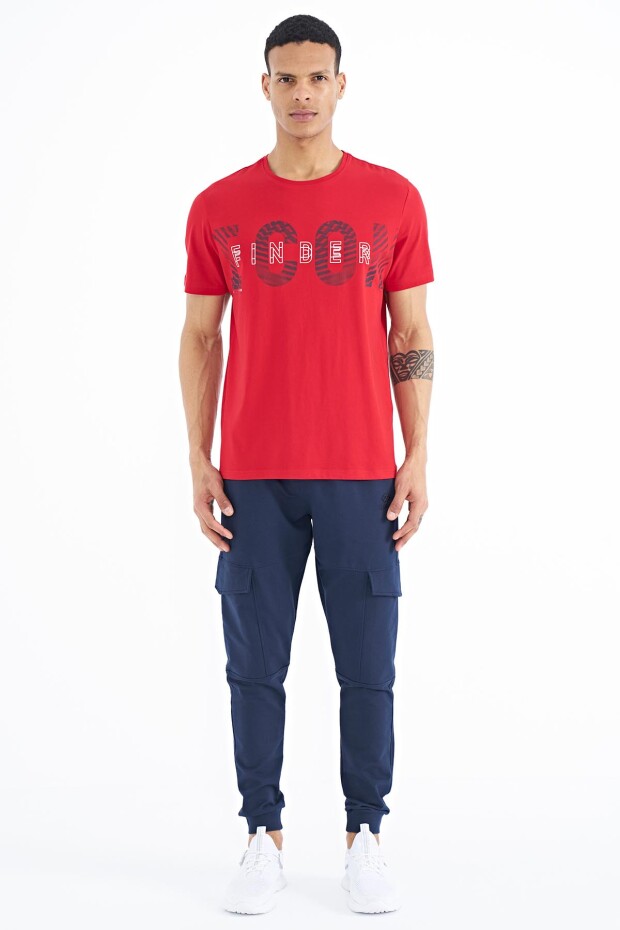 Kırmızı Yazı Baskı Detaylı O Yaka Standart Kalıp Erkek T-Shirt - 88187
