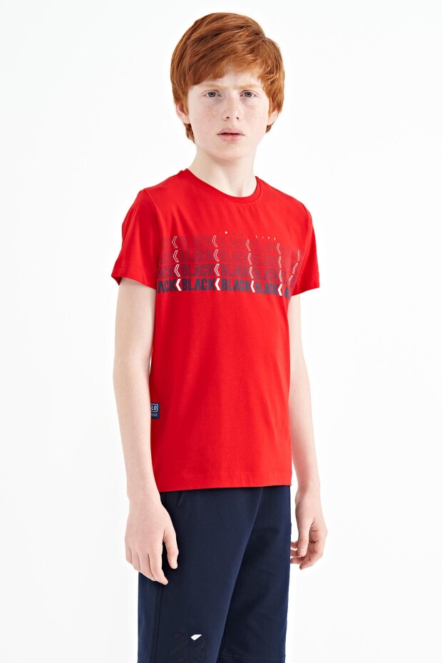Kırmızı Yazı Baskılı O Yaka Standart Kalıp Erkek Çocuk T-Shirt - 11149