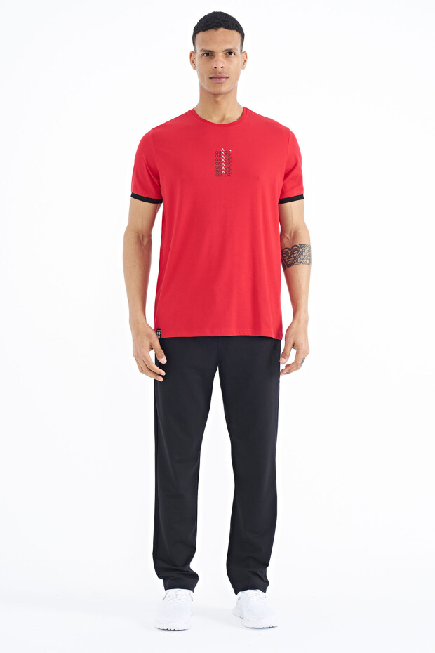 Kırmızı Yazı Baskılı O Yaka Standart Kalıp Erkek T-shirt - 88169
