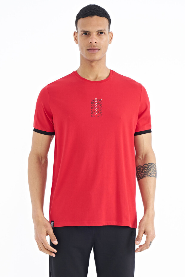 Kırmızı Yazı Baskılı O Yaka Standart Kalıp Erkek T-shirt - 88169