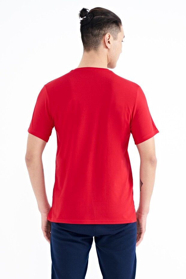 Kırmızı Yazı Desen Baskılı Standart Kalıp O Yaka Erkek T-Shirt - 88172