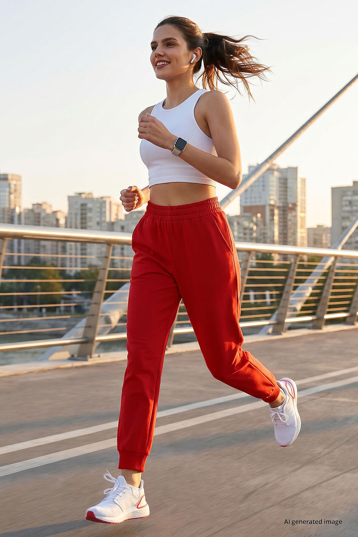 Kırmızı Yüksek Bel Jogger Rahat Form Manşetli Kadın Eşofman Alt - 94561 - TOMMYLIFE
