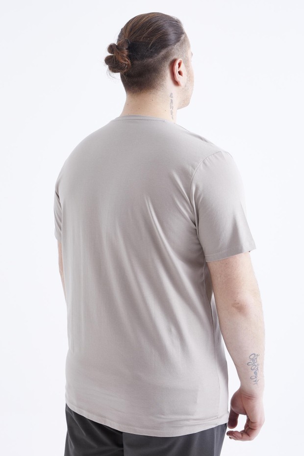 Koyu Bej Basic Kısa Kol O Yaka Büyük Beden Erkek T-Shirt - 88072 - 7