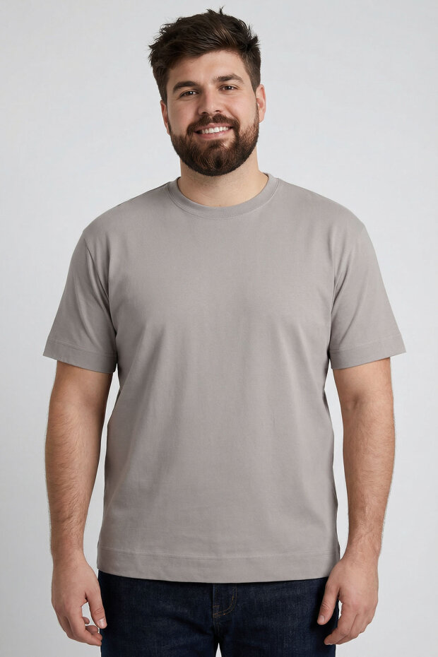 Koyu Bej Basic Kısa Kol O Yaka Büyük Beden Erkek T-Shirt - 88072 - 3