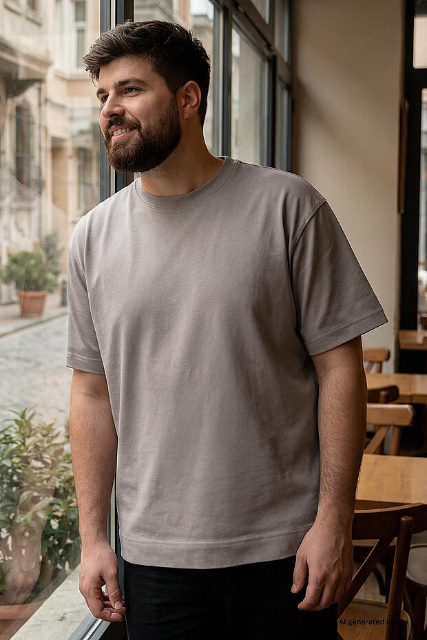 Koyu Bej Basic Kısa Kol O Yaka Büyük Beden Erkek T-Shirt - 88072 - 1