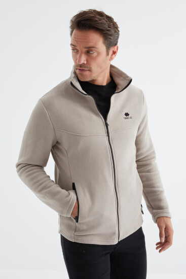 Koyu Bej Fermuarlı Dik Yaka Standart Kalıp Erkek Polar Sweatshirt - 88134 