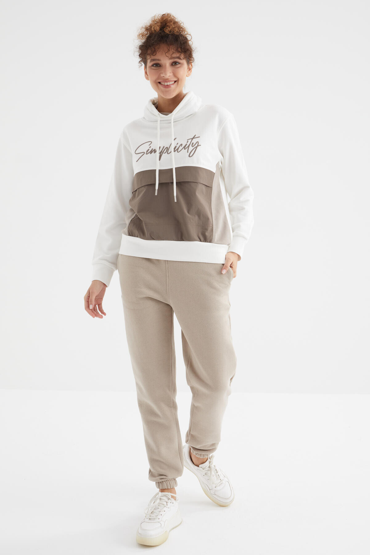 Koyu Bej Yüksek Bel Şardonlu 3 İplik Pamuklu Basic Kadın Eşofman Alt - 94624 - TOMMYLIFE