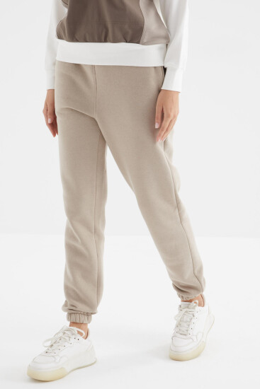 Koyu Bej Yüksek Bel Şardonlu 3 İplik Pamuklu Basic Kadın Eşofman Alt - 94624 - TOMMYLIFE (1)