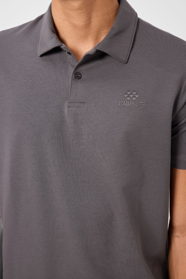 Koyu Gri Standart Kalıp Basic Polo Yaka Erkek T-Shirt - 87748 - 4