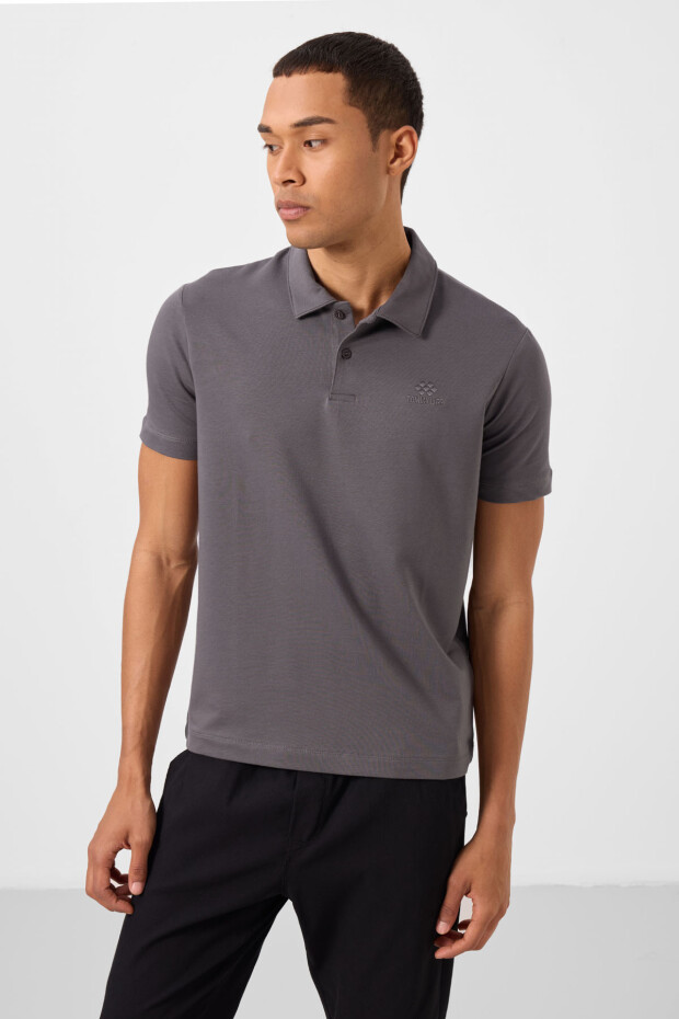 Koyu Gri Standart Kalıp Basic Polo Yaka Erkek T-Shirt - 87748 - 5