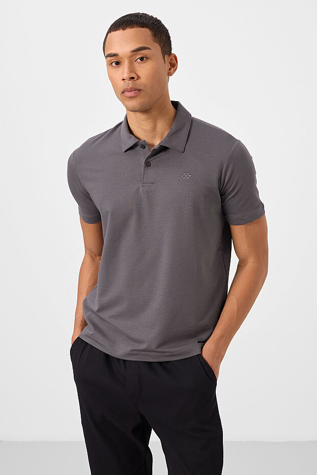 Koyu Gri Standart Kalıp Basic Polo Yaka Erkek T-Shirt - 87748 - 5