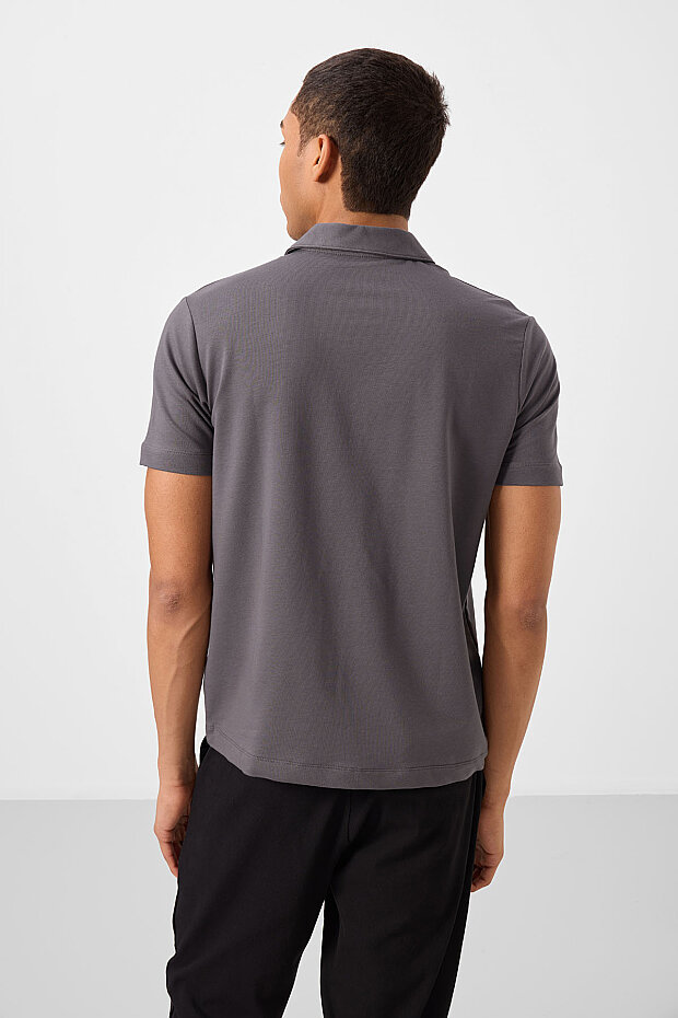 Koyu Gri Standart Kalıp Basic Polo Yaka Erkek T-Shirt - 87748 - 6