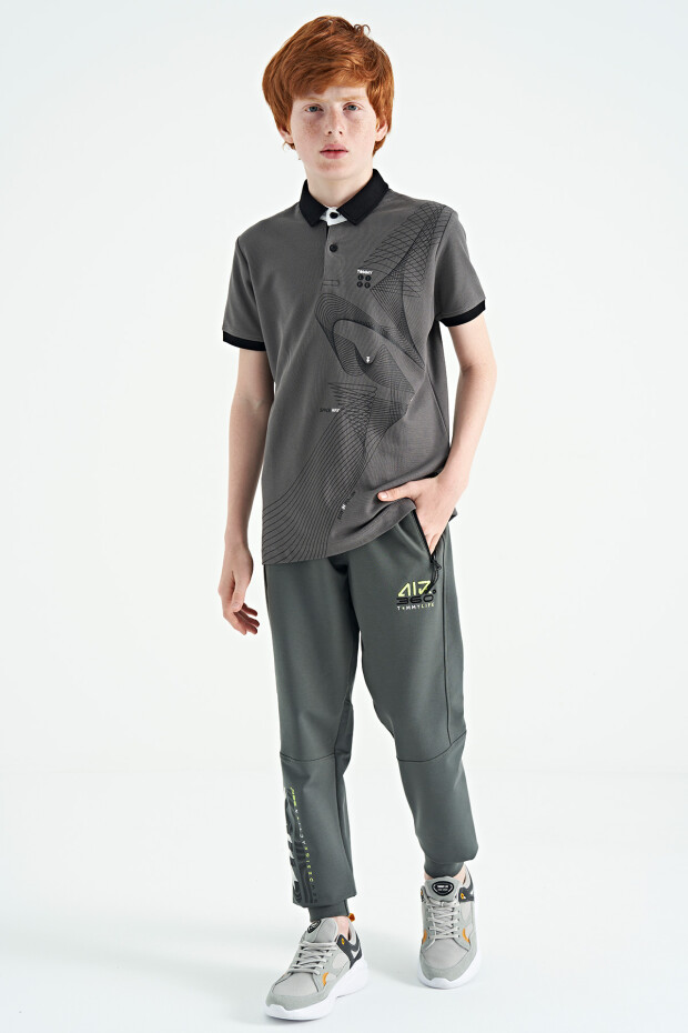 Koyu Gri Baskı Detaylı Standart Kalıp Polo Yaka Erkek Çocuk T-Shirt - 11164