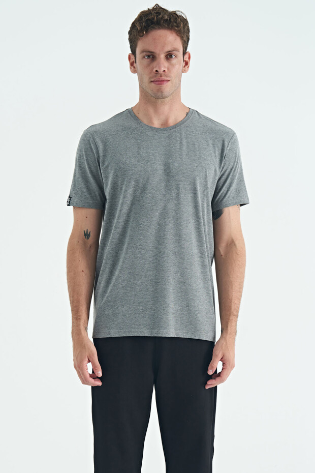 Gri Melanj Erkek Basic Kısa Kol Standart Kalıp O Yaka T-shirt - 87911