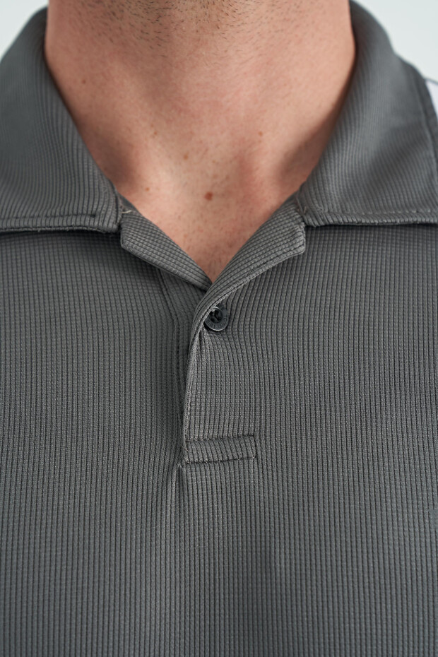 Koyu Gri Garni Detaylı Polo Yaka Standart kalıp Aktif Spor Erkek T-Shirt - 88250
