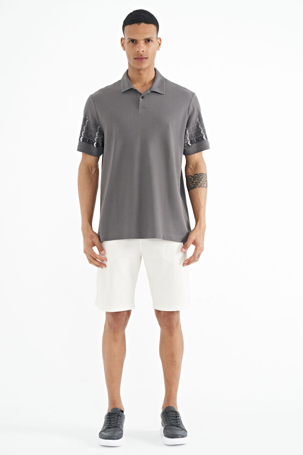 Koyu Gri Kol Baskı Detaylı Polo Yaka Standart Form Erkek T-shirt - 88240 - 2