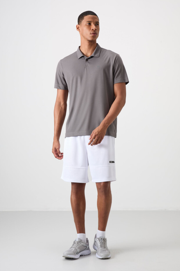 Koyu Gri Logo Baskılı Standart Kalıp Polo Yaka Aktif Spor Erkek T-Shirt - 88252