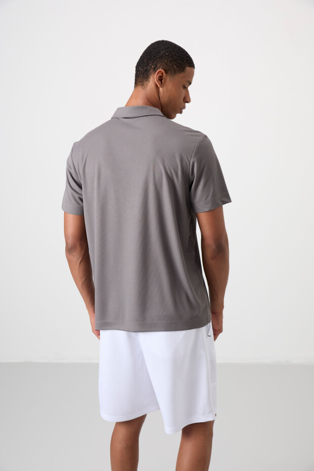 Koyu Gri Logo Baskılı Standart Kalıp Polo Yaka Aktif Spor Erkek T-Shirt - 88252 - 5