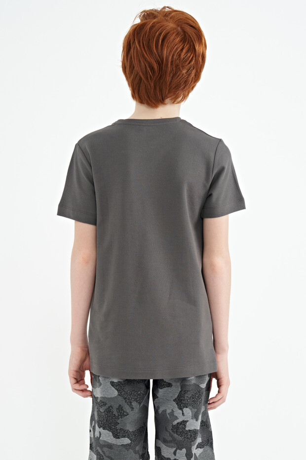 Koyu Gri Yazı Baskılı O Yaka Standart Kalıp Erkek Çocuk T-Shirt - 11119 - 7