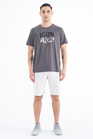 Koyu Gri Yazı Baskılı O Yaka Standart Kalıp Erkek T-Shirt - 88174 - TOMMYLIFE (1)