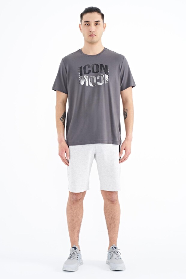 Koyu Gri Yazı Baskılı O Yaka Standart Kalıp Erkek T-Shirt - 88174