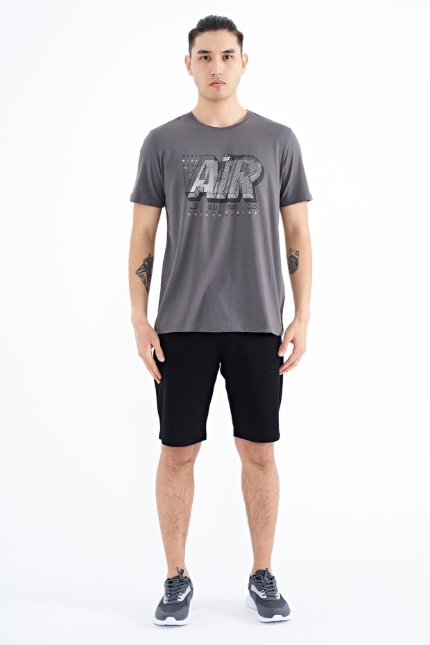 Koyu Gri Yazı Baskılı O Yaka Standart Kalıp Erkek T-Shirt - 88199