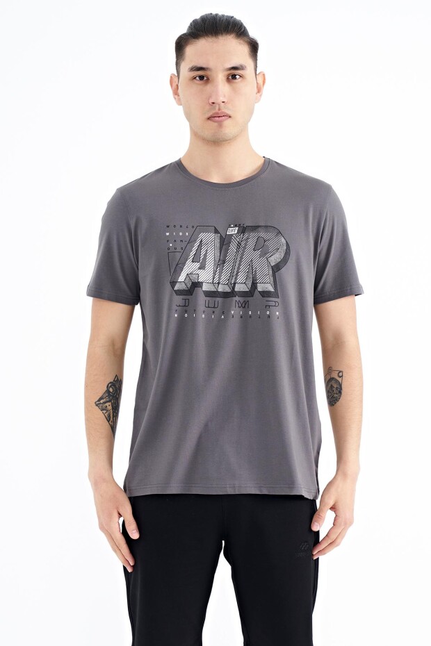 Koyu Gri Yazı Baskılı O Yaka Standart Kalıp Erkek T-Shirt - 88199