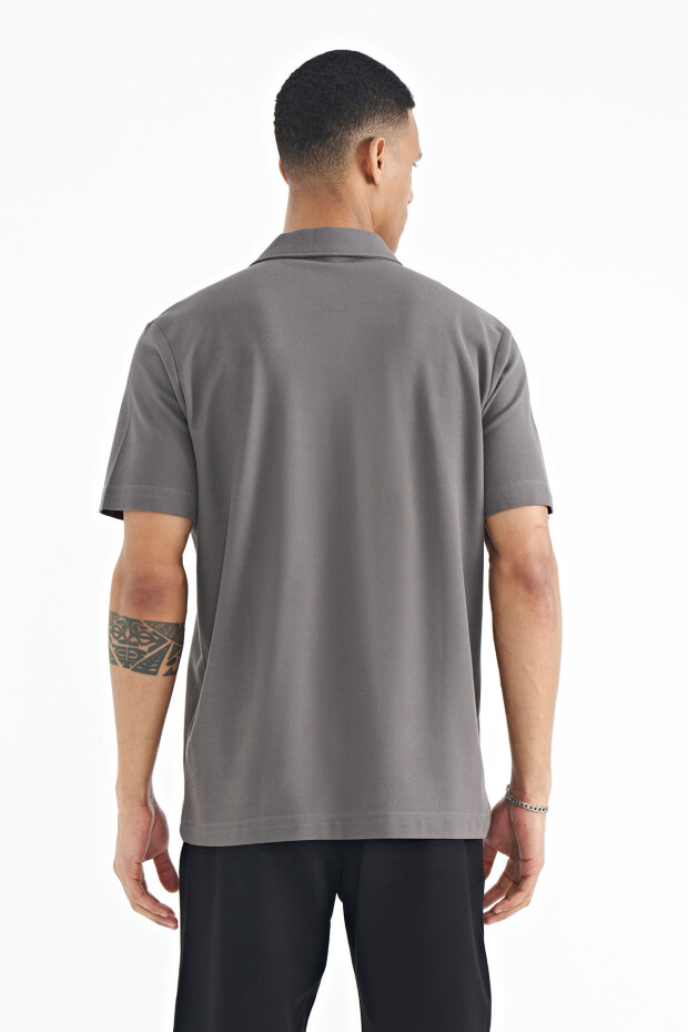 Koyu Gri Yazı Baskılı Standart Form Polo Yaka Erkek T-shirt - 88236 - 5