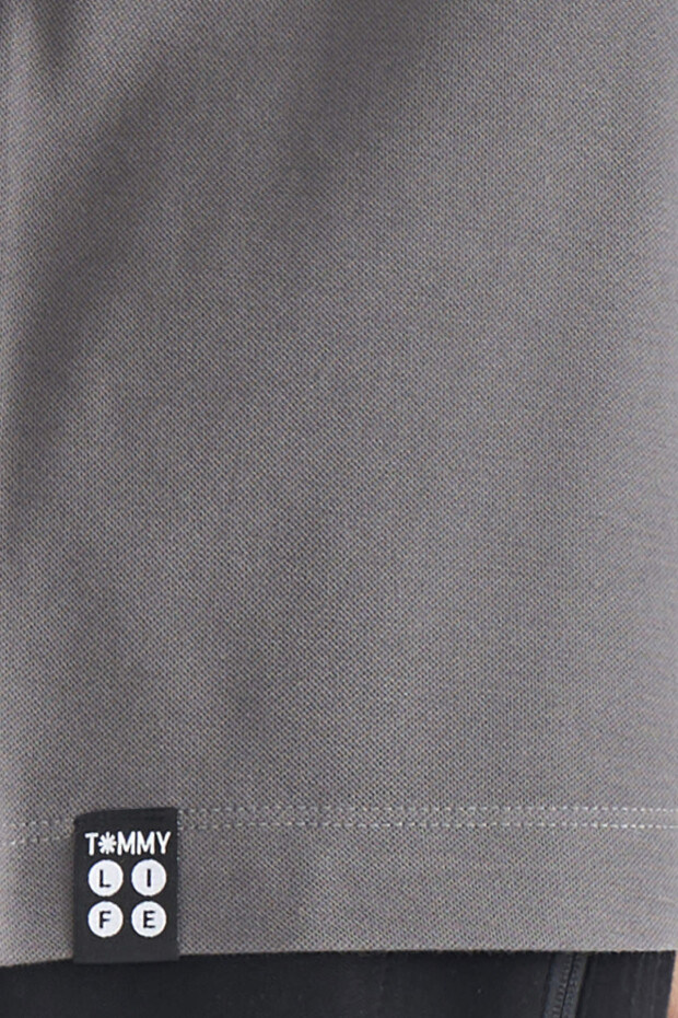 Koyu Gri Yazı Baskılı Standart Form Polo Yaka Erkek T-shirt - 88236