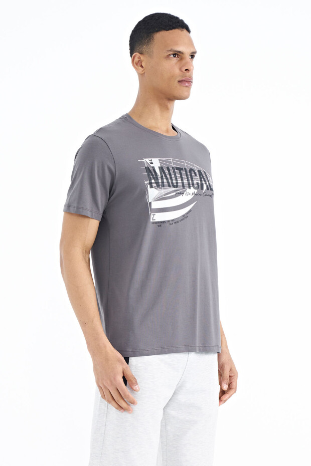 Koyu Gri Yazı Baskılı Standart Kalıp O Yaka Erkek T-Shirt - 88171
