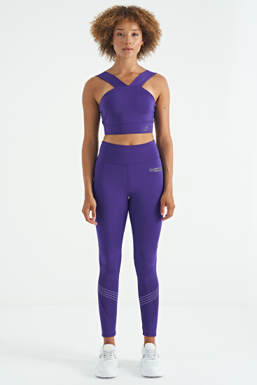 Koyu Mor Logo Baskılı Dar Kalıp Dalgıç Kumaş Kadın Büstiyer - 97259 - TOMMYLIFE (1)