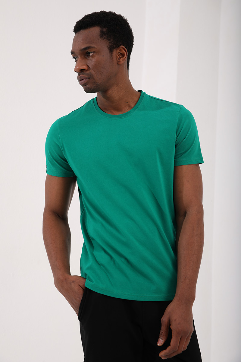 Koyu Yeşil Erkek Basic Kısa Kol Standart Kalıp O Yaka T-shirt - 87911