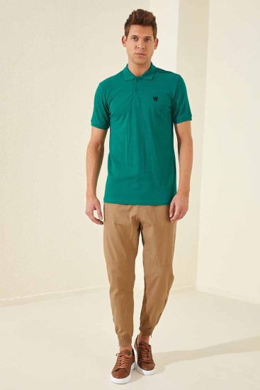Koyu Yeşil Basic Göğüs Logolu Standart Kalıp Triko Polo Yaka Erkek T-Shirt - 87768 - Thumbnail