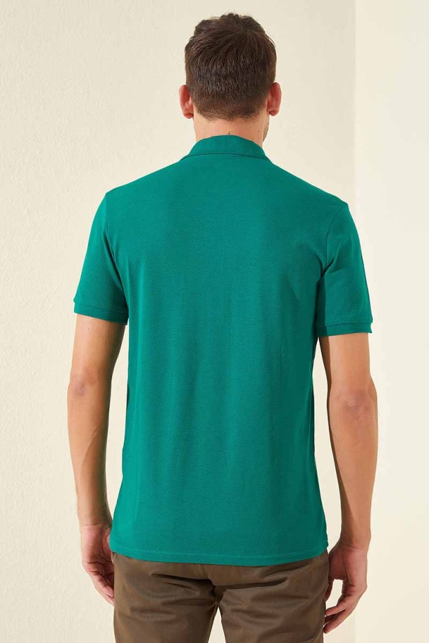Koyu Yeşil Klasik Black Yazı Nakışlı Standart Kalıp Polo Yaka Erkek T-Shirt - 87760