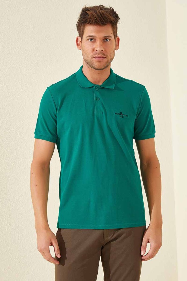 Koyu Yeşil Klasik Kısa Kol Standart Kalıp Polo Yaka Erkek T-Shirt - 87787