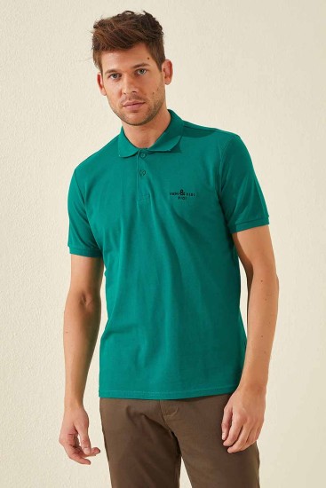Koyu Yeşil Klasik Kısa Kol Standart Kalıp Polo Yaka Erkek T-Shirt - 87787 - Thumbnail