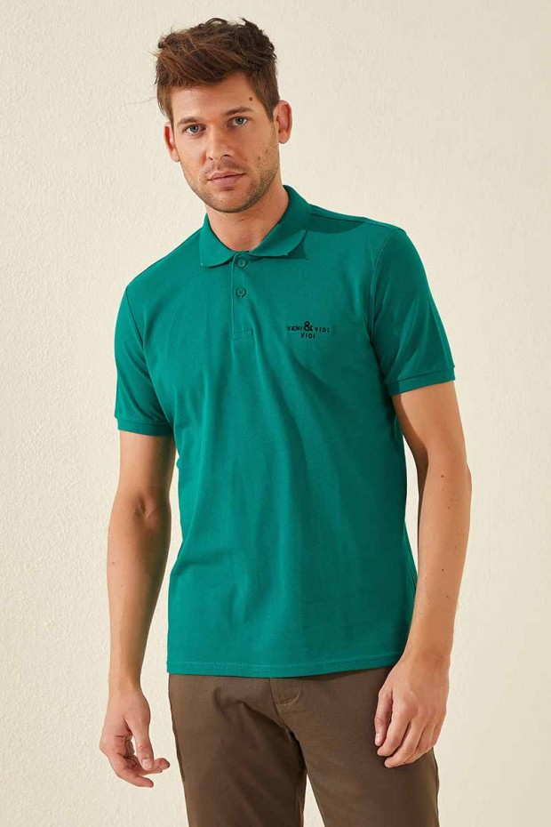 Koyu Yeşil Klasik Kısa Kol Standart Kalıp Polo Yaka Erkek T-Shirt - 87787