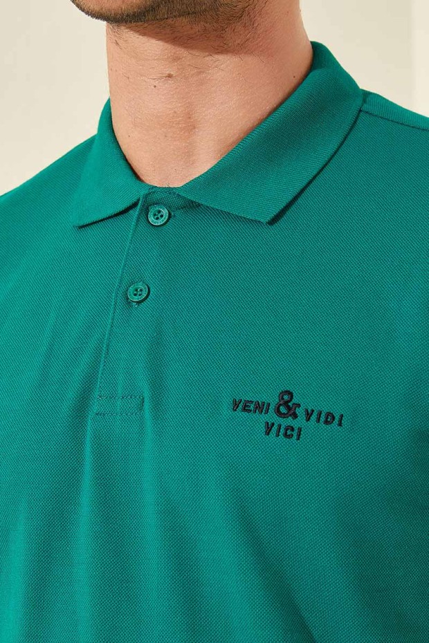 Koyu Yeşil Klasik Kısa Kol Standart Kalıp Polo Yaka Erkek T-Shirt - 87787