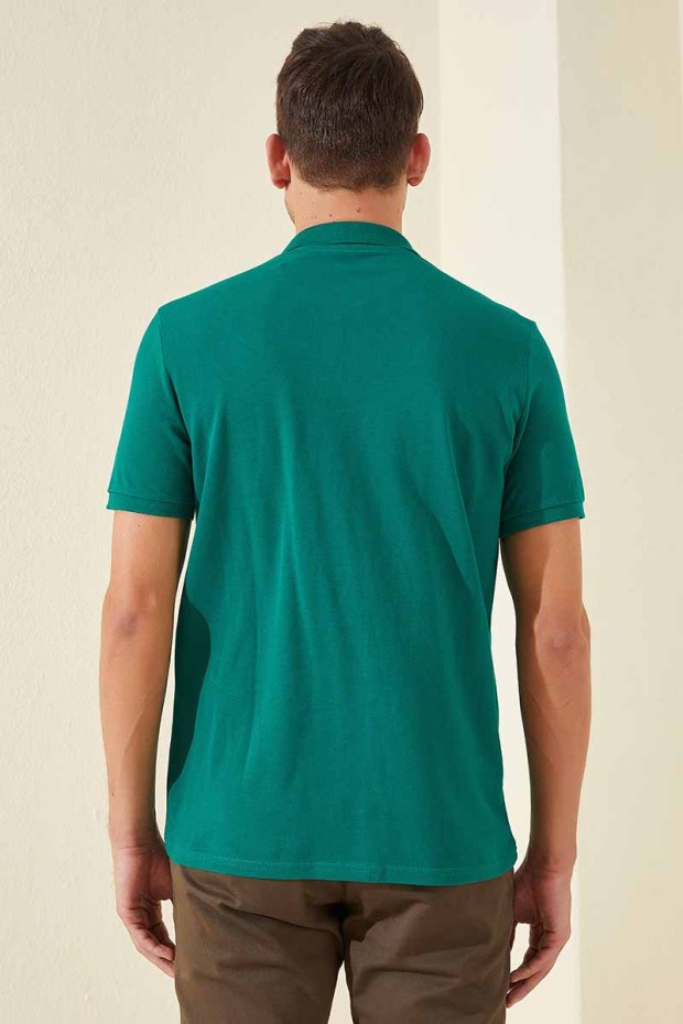 Koyu Yeşil Klasik Kısa Kol Standart Kalıp Polo Yaka Erkek T-Shirt - 87787
