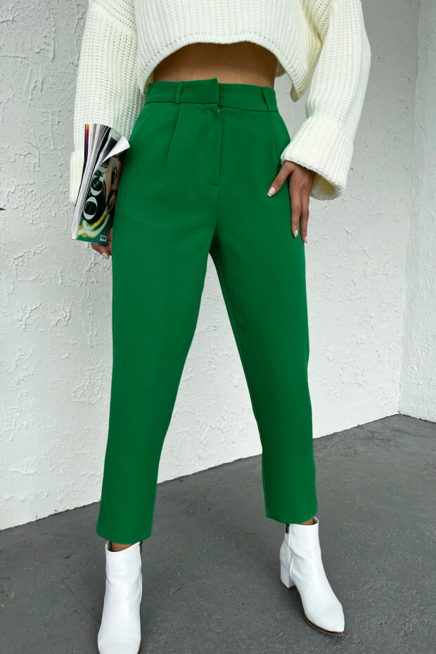 Koyu Yeşil Standart Kalıp Kadın Kumaş Pantolon - 02047
